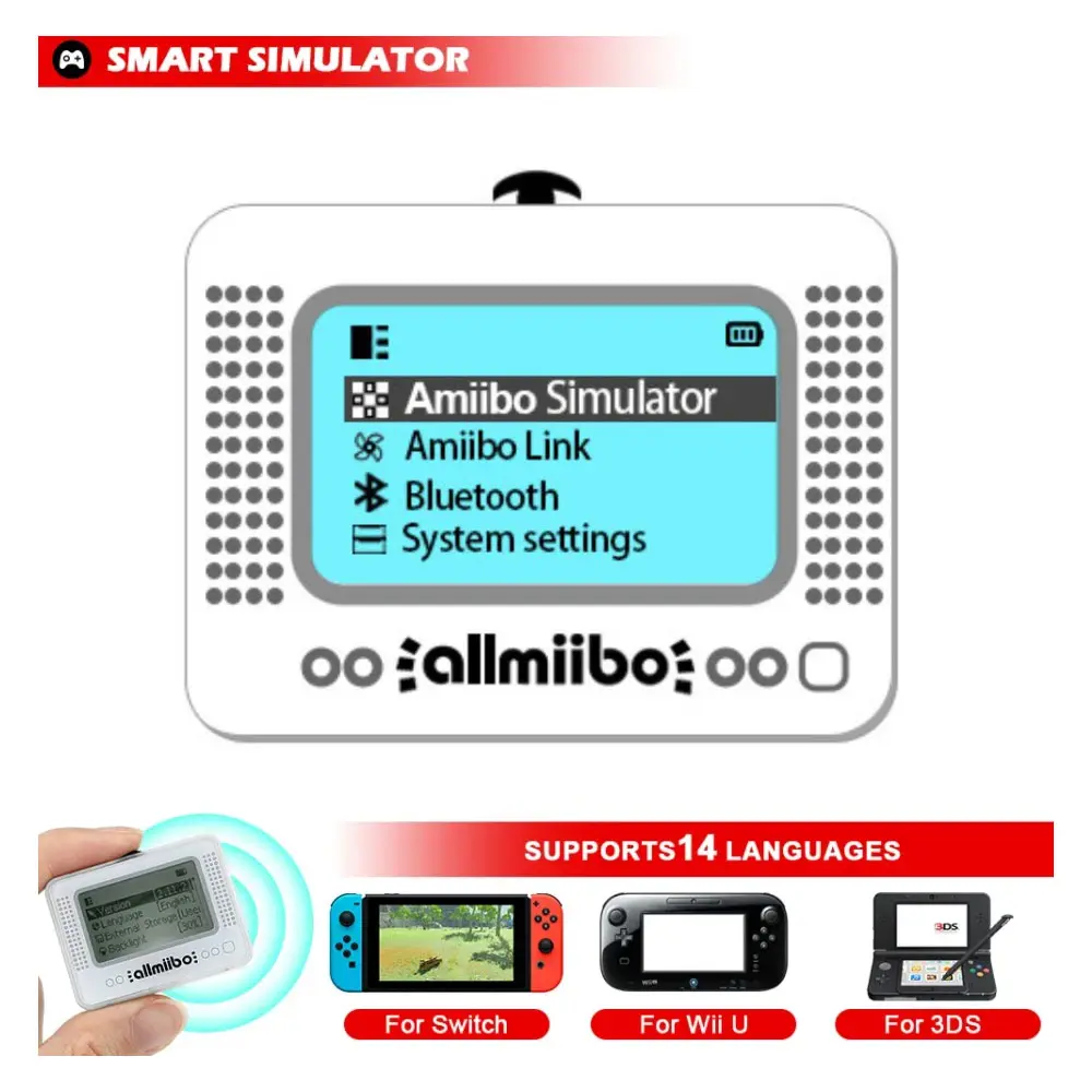 Rechargeable Allmiibo Intelligent Bluetooth-Compatible Simulator Emulator Writer, Universal Gaming Accessory for Switch/Wiiu Consoles