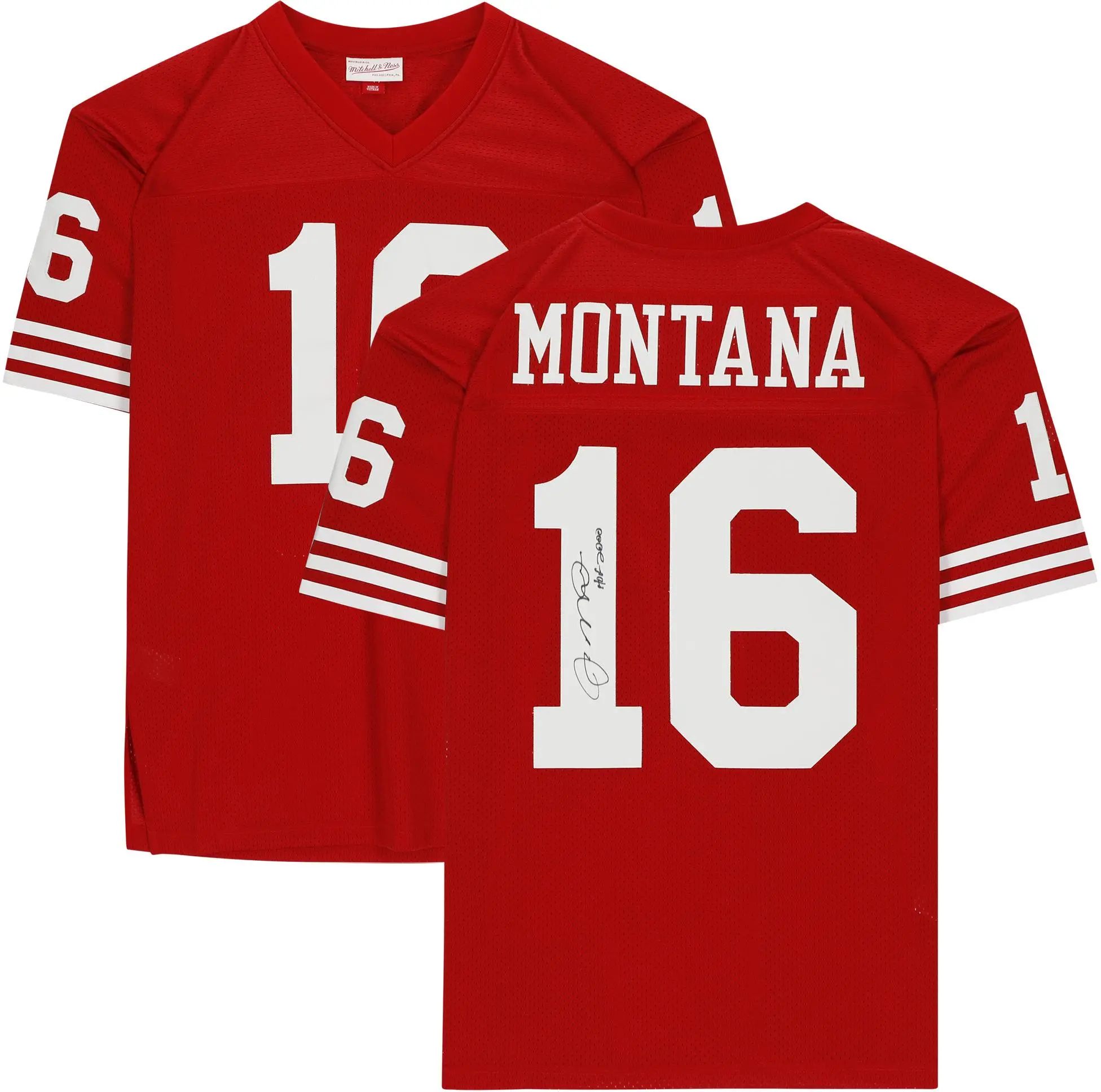 Joe Montana San Francisco 49ers Autographed Mitchell & Ness Red Authentic Jersey with "HOF 00" Inscription - Fanatics Authentic Certified