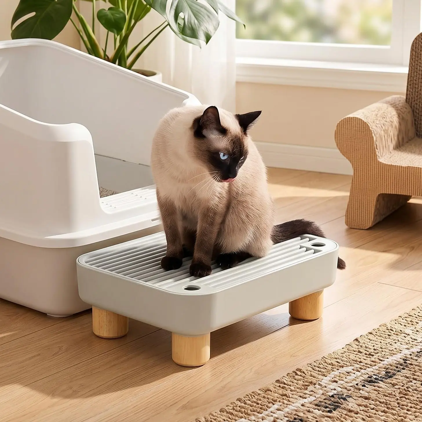 Cat Litter Box Ramp, 11.8"x7.9"x3.6" Large Litter Box Step Mat with Filter Function for Self-Cleaning Cat Litter Box