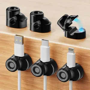 6 Pack Magnetic Cable Clips, Smooth Adjustable Cell Phone Cord Holder with Shoe-Shaped, String Light Clips for Home, Office, Wall, Nightstand, Birthday Banner, Colorful Lights-Black gliship