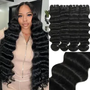 Karlami Hair Bundles Loose Deep Wave Bundles Human Hair 14-30 Inch 12A Raw Brazilian Virgin Human Hair Bundles Straight 3/4 Bundles Body Wave Human Hair Full and Thick Natural Black Color Curly Pop Hairpiece
