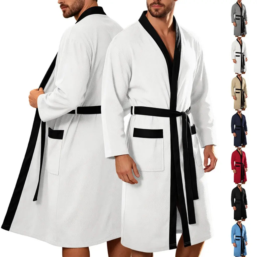 Quiet Luxury at home.  Ultra-soft Waffle Knit Spa Robe for Men | Lightweight & Breathable Men's Waffle Knit Bathrobe | Absorbent, Lightweight & Stylish Contrast Design