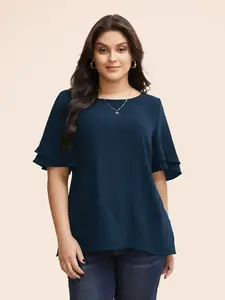 Solid color layered pleated open top shirt, Mother's Day spring break gift for 2026 Easter, Mother's Day spring break gift for 2026 Christmas, Mother's Day spring break gift for 2026