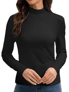 T-Shirt Women Long Sleeve Mock Neck Slim Fit Tops Base Layer Soft Lightweight Stretch Undershirts