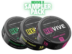 Revive X Energy Pouches Sampler Pack (3 Cans) - Caffeine, L-Theanine, L-Tyrosine, Magnesium Sport Supplements - No Jitters, No Crash - Focus Boost, Mental Clarity - Oral Pre-Workout Alternative - Flavored Healthcare Vitamin Supplement for Fitness