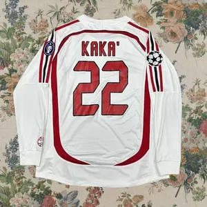 2006 2007 Milan Away Retro White No.22 Kaka Long Sleeved Soccer Jersey