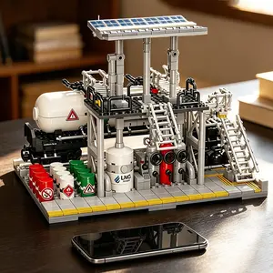 1000pcs Natural Gas Chemical Plant Storage Center Building Blocks, Assembly Challenge Toy, Elegant Desktop Decor, Engineering Enthusiast Collection