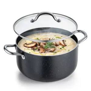 VEVOR Aluminum Stock Pot, 8-Quart Nonstick Ceramic Coated Pot with Glass Lid, PFOA-Free, PFAS-Free, Compatible with Gas Stoves, Induction Cooktops, Electric Stoves, for Soups, Stews, and Pasta