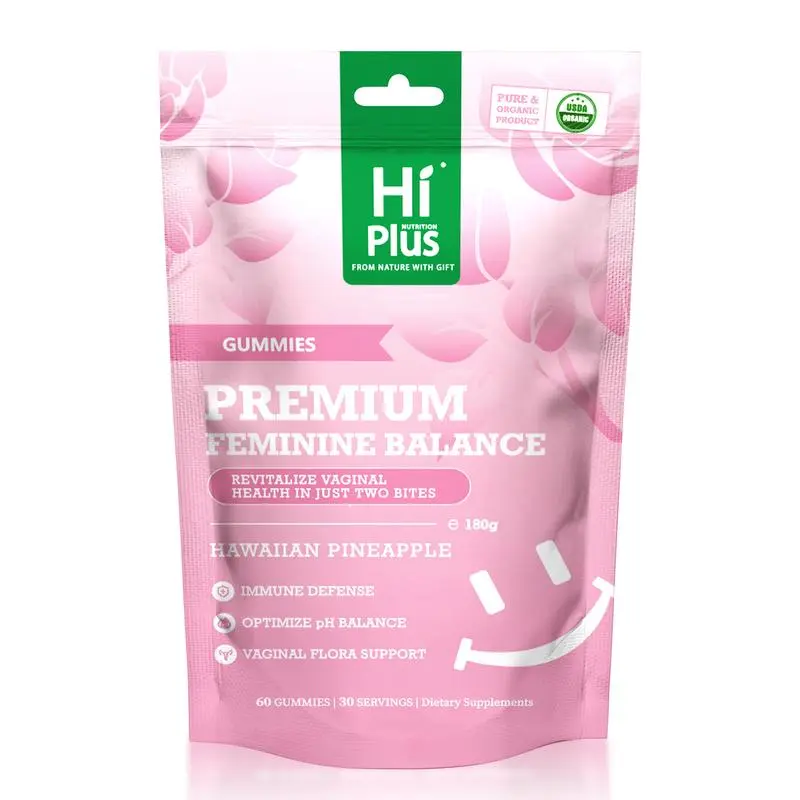 HiPlus Premium Feminine Balance Gummies for Women’s Health & Wellness | Immune Support, Vegan, Gluten-Free | Hawaiian Pineapple Flavor | 60 Gummies (30 Servings)