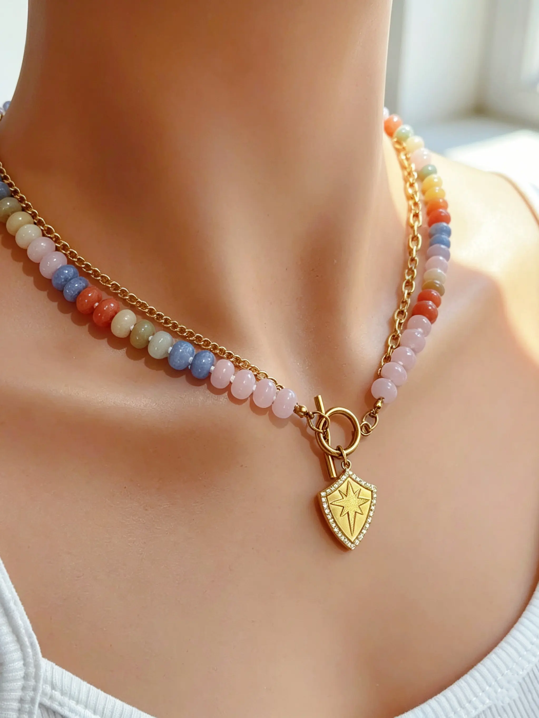 Double-layer stacked dopamine-colored natural pearl necklace for women – A must-have for summer vacations, perfect for beach getaways on holidays, Dainty Pearl Necklace, Accessory Necklace
