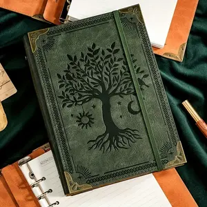Vintage-Inspired A5 Ring Binder Journal Notebook, Sun and Moon Tree Artistic Cover, 120 Sheets Thick Paper, 100GSM Lined Ruling, Perforated Pages, Metal Binder, Ideal for School Writing, Party Gift (Home Supplies)