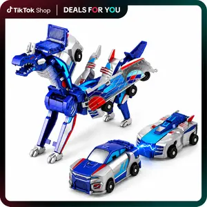 Hotfree Magnetic Dinosaur Transformer Car Toy, 2-in-1 Magnetic Cars That Transform into Flying Dragon Deer and Unicorn, Automatic Collision Transforming Toy, Fun STEM Toy Birthday Christmas Gift for Boys & Girls