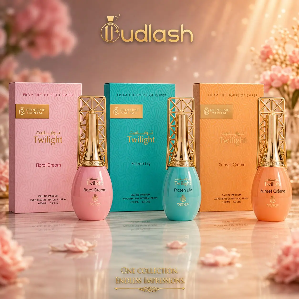 Oudlash Bundle | Perfume Capital | Twilight | Floral Dream + Frozen Lily + Sunset Creme | Unisex Fragrance | 100 ML | Eau De Parfum | Cranberry - Pink Pepper & Peach