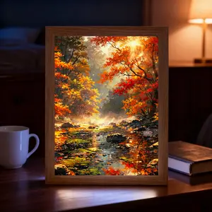 Creative Forest Autumn Scene Mirror, LED Art Frame, Light Up, Wall or Table Decor, Three Light Color Adjustments, Birthday Gift, Thanksgiving or Christmas Present