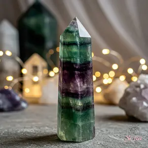 Natural Rainbow Fluorite Crystal Tower Fluorite Single Point Wand Gemstone Obelisk Mineral Specimen Home Decoration