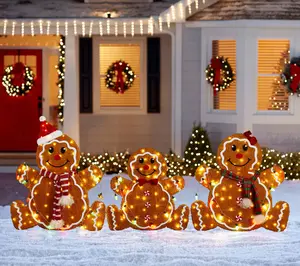 Glitzhome Christmas Gingerbread Family LED Outdoor Decor 3pc