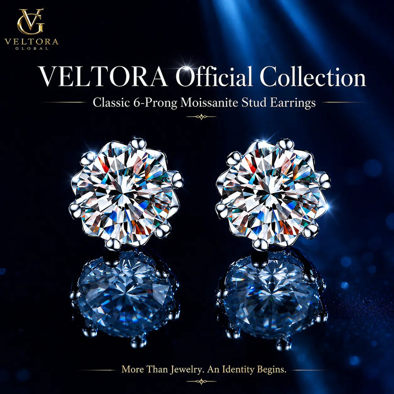 VELTORA S925 Sterling Silver Snowflake Moissanite Stud Earrings – Classic 6-Prong Luxury Everyday Jewelry Gift