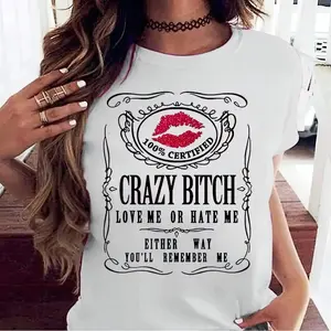 Short Sleeve Women's Funny Graphic Tees Crazy Bitch Shirt Short Sleeve TShirt Casual T-shirt for Men Women