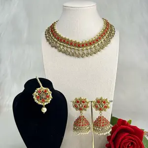 Desi Bollywood Necklace with Jhumka & Tikka Set