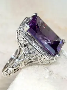 1 PC Gorgeous Purple Cubic Zirconia Artificial Gemstone Ring For Women For Valentine's Day Gift Wedding Anniversary Party Jewelry