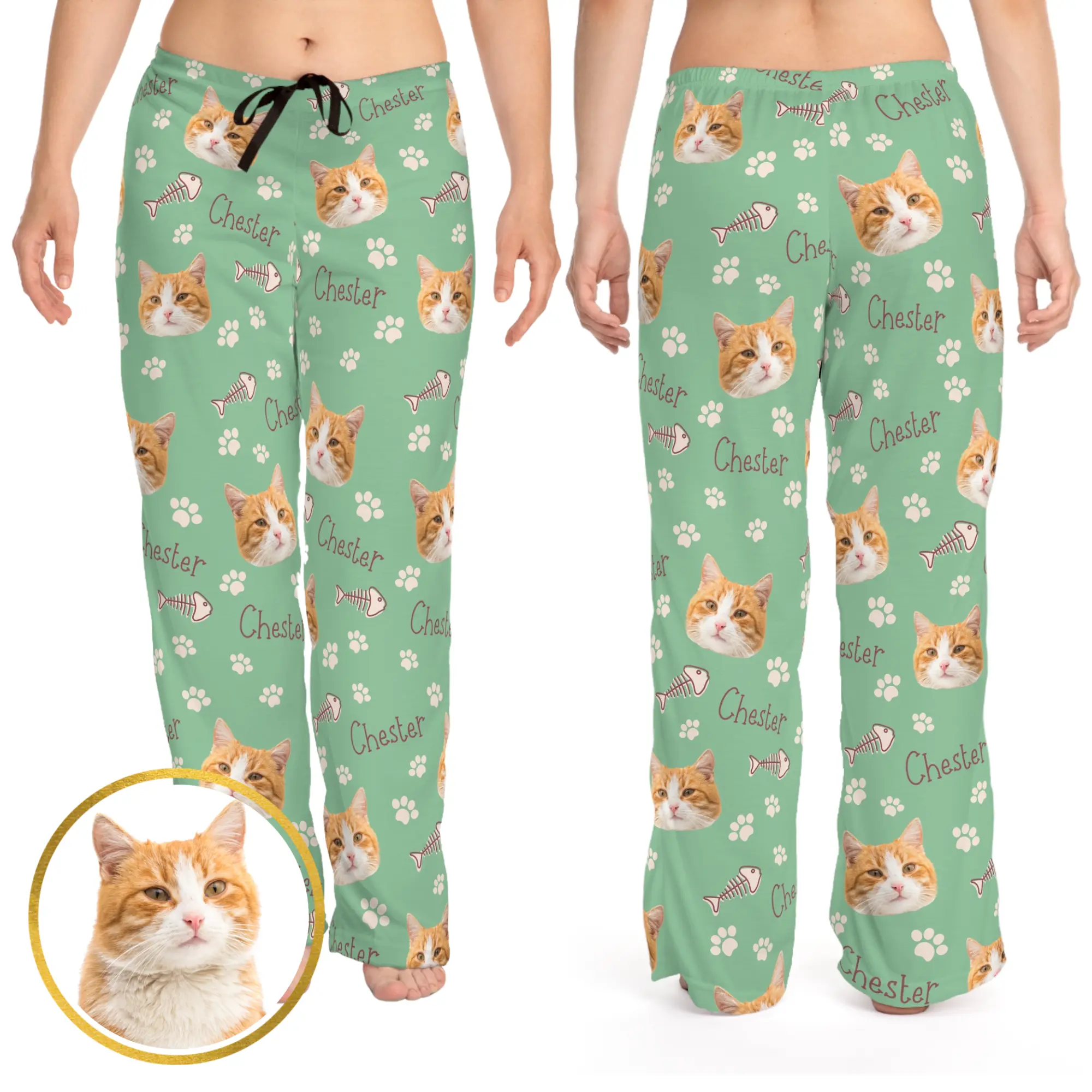Custom Cat Photo Pajama Pants - Personalized With Your Own Photo! Customized Nightwear Soft Fabric Loungewear