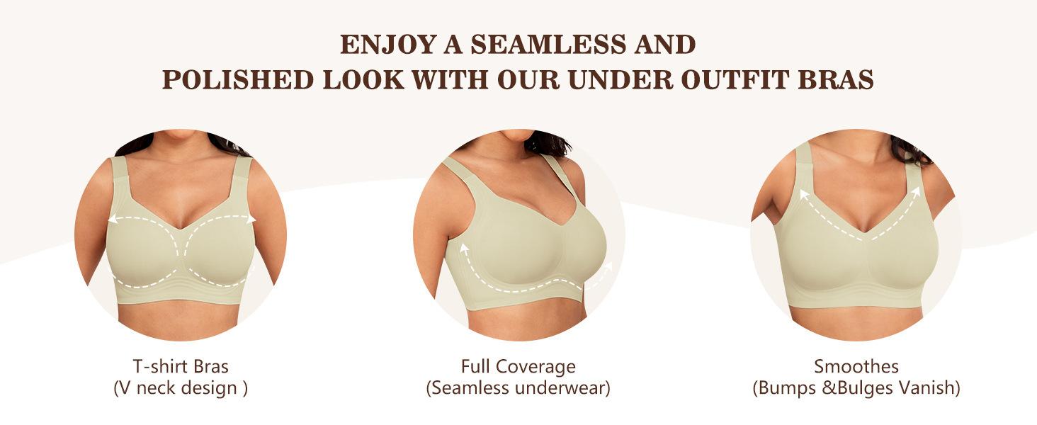 2 Pack Plus Size Wireless Seamless Bra for Women, Full Coverage Soft Support No Digging Comfort Bralette, Everyday Push Up Lingerie for Curvy