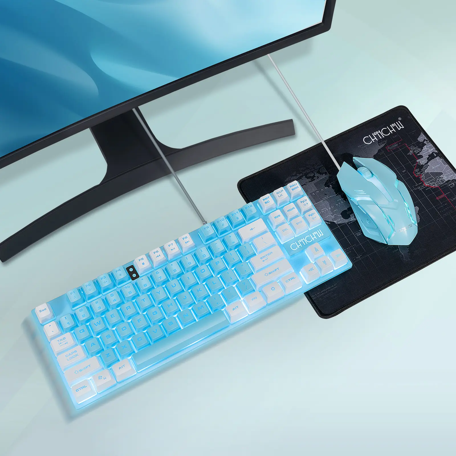 CHONCHOW Blue USB Wired LED Backlit Gaming Keyboard and Mouse Combo for PC, Laptop, Desktop