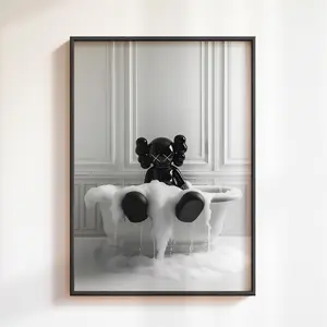 Black Kaws Figure In Tub Poster No Frame, Kaws Poster Print, Hypebeast Figure Poster, KAWS Poster, Bathroom Art Print, Kaws Picture, Gifts Poster