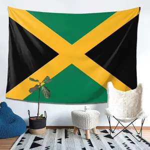 Custom Aesthetic Jamaica Flag Anime Letter Print Tapestry Wall Mural, 60x40 in Polyester-Cotton Linen Wall Tapestries, Lightweight Indoor Home Decor for Bedroom & Living Room, Personalized Festival Background Hanging Cloth