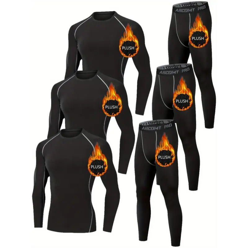 6pcs Men's Thermal Fleece-Lined Compression Set - Quick-Dry, Breathable & Stretchy Base Layer for Running & Outdoor Activities