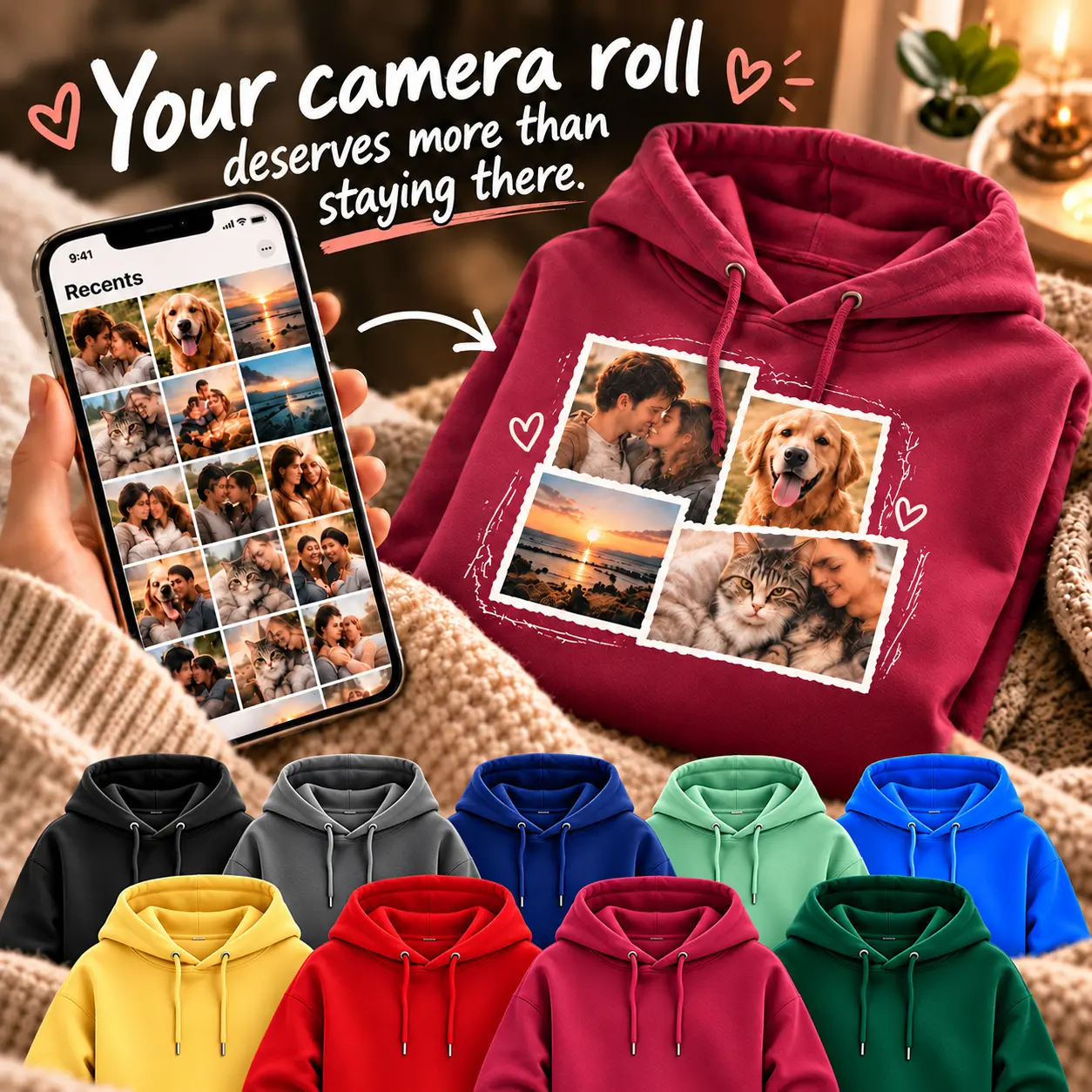 Custom Halloween Hoodie, Personalized Photo & Text, 480 GSM Heavyweight Unisex Pullover