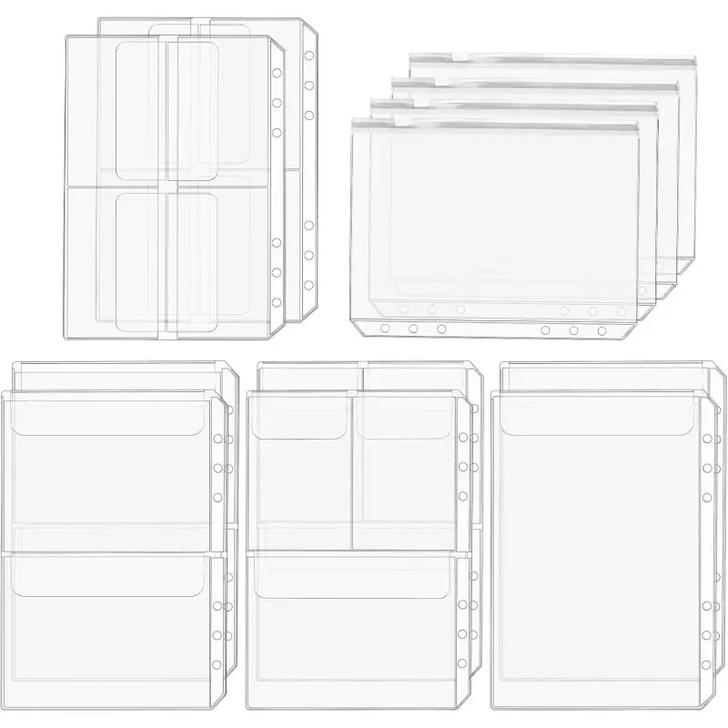 10/20 Pcs Premium Transparent Zipper File Folder A5 Size 6-Hole Binder Insert Binder Pockets Suitable for 6-Hole Notebooks Document Storage Pocket File Organizer Binder Folders Office Stationery Supplies