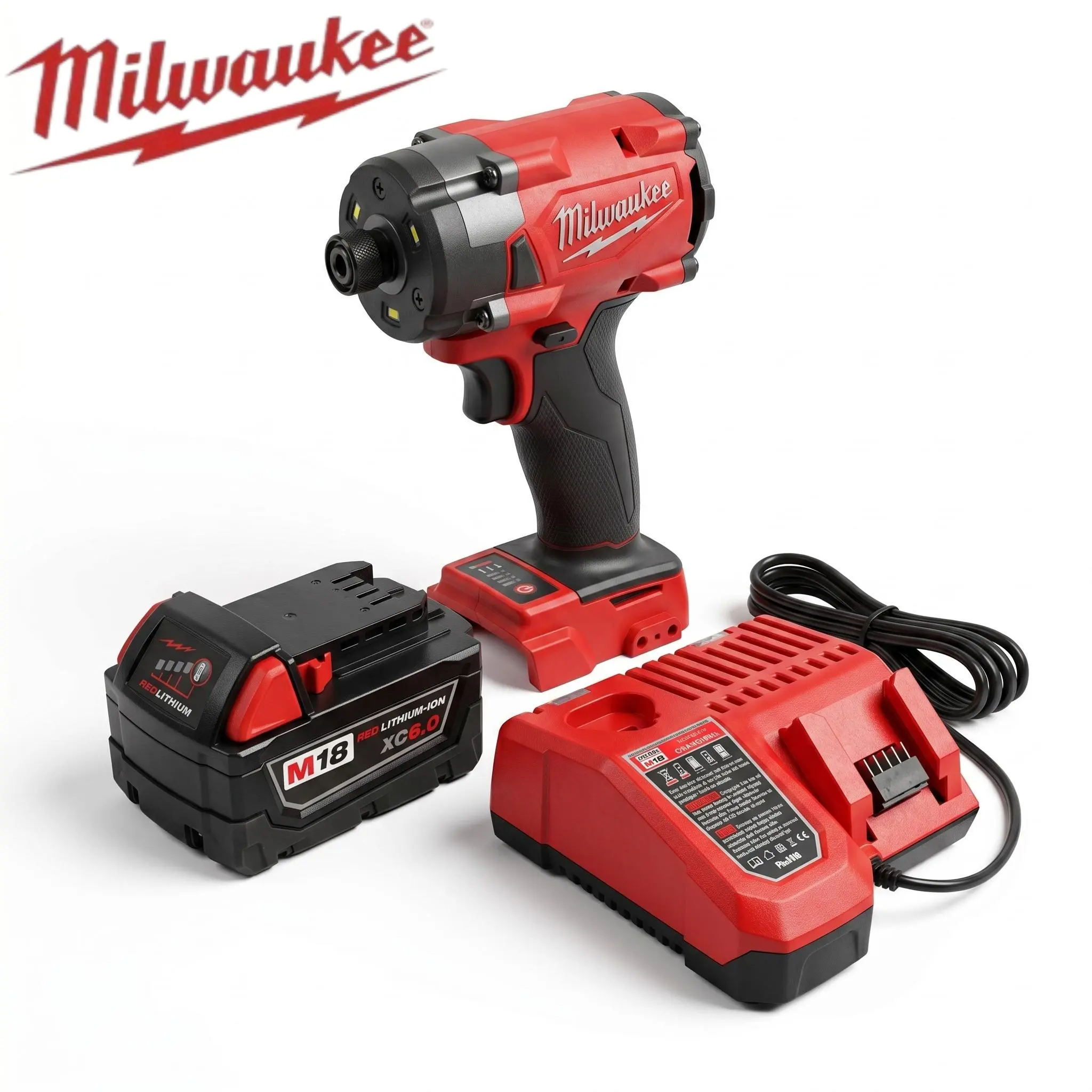 Milwaukee M18 Brushless Cordless Impact Driver - Brushless Power Tool, Hex Drive, 6.0Ah REDLITHIUM Battery & Charger Included, for Fastening, Construction