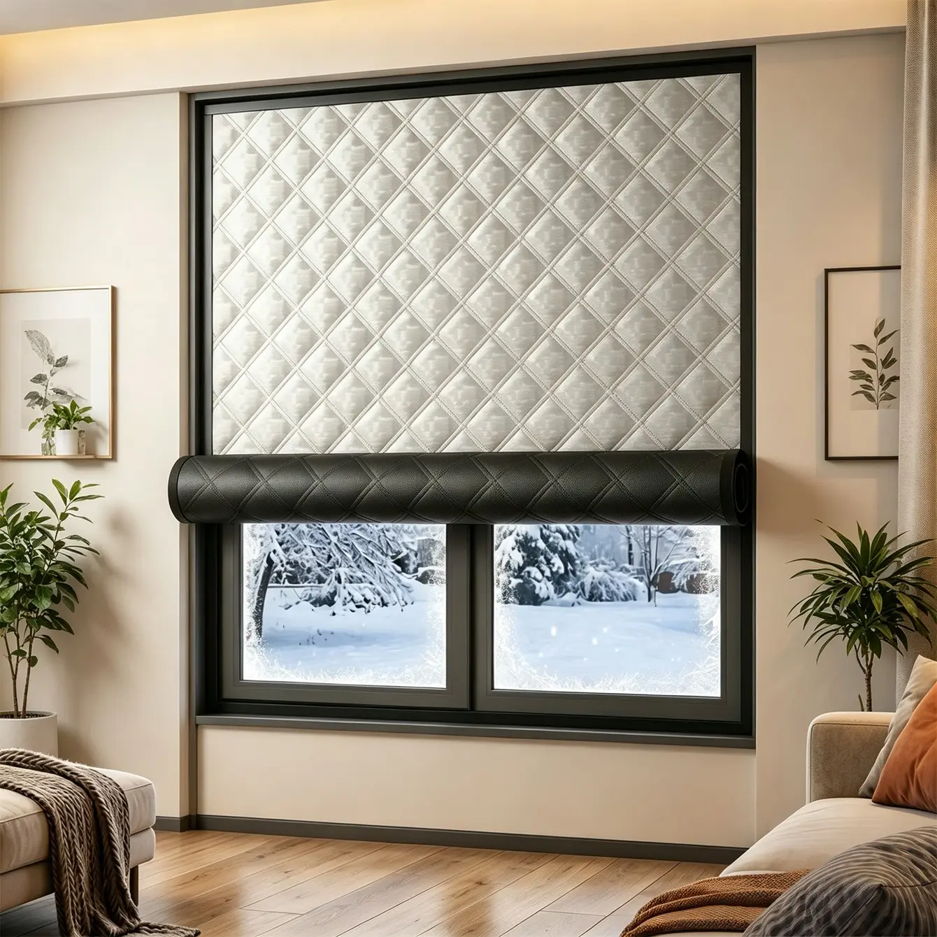 Waterproof Soundproof Curtain, Thermal Insulated Curtain, Wind-Resistant and Insulating, Easy Install Curtain, No Drilling Required, Ideal for Home and Office, All-Season Thermal Insulation