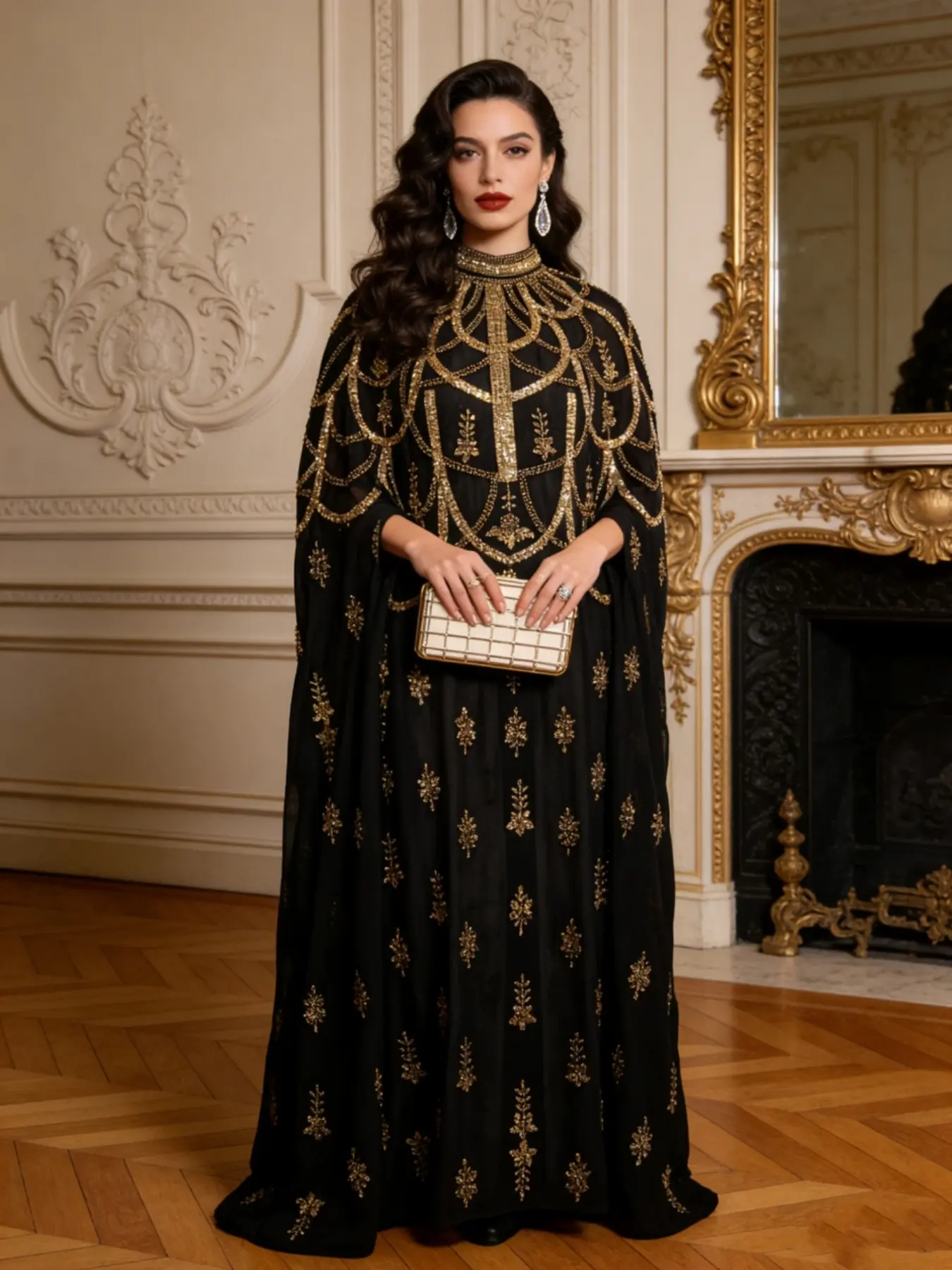 Muslim Women's Modesty Abaya Dress, Elegant Embroidered Chiffon Batwing Sleeve, Loose Fit Spring Fall Evening Gown, Arabic Jellabiya, Muslim Dresses, Elegant Islamic Clothing