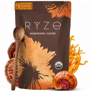 RYZE SUPERFOODS Organic Mushroom Coffee with 6 Adaptogenic Mushrooms & MCT Oil, USA-Grown Instant Coffee Blend for Energy, Focus, Digestive & Immune Support with Lion’s Mane and Turkey Tail (30 Servings)