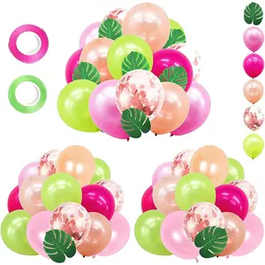 Hawaiian Party Decorations - 68pc Tropical Luau Decorations With Palm Leaves & Balloons for Summer Aloha Moana Tiki Birthday Shower