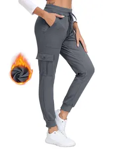 MoFiz Women's Fleece Cargo Joggers Hiking Pants High Waisted Thermal Outdoor Sweatpants for Women with Pockets