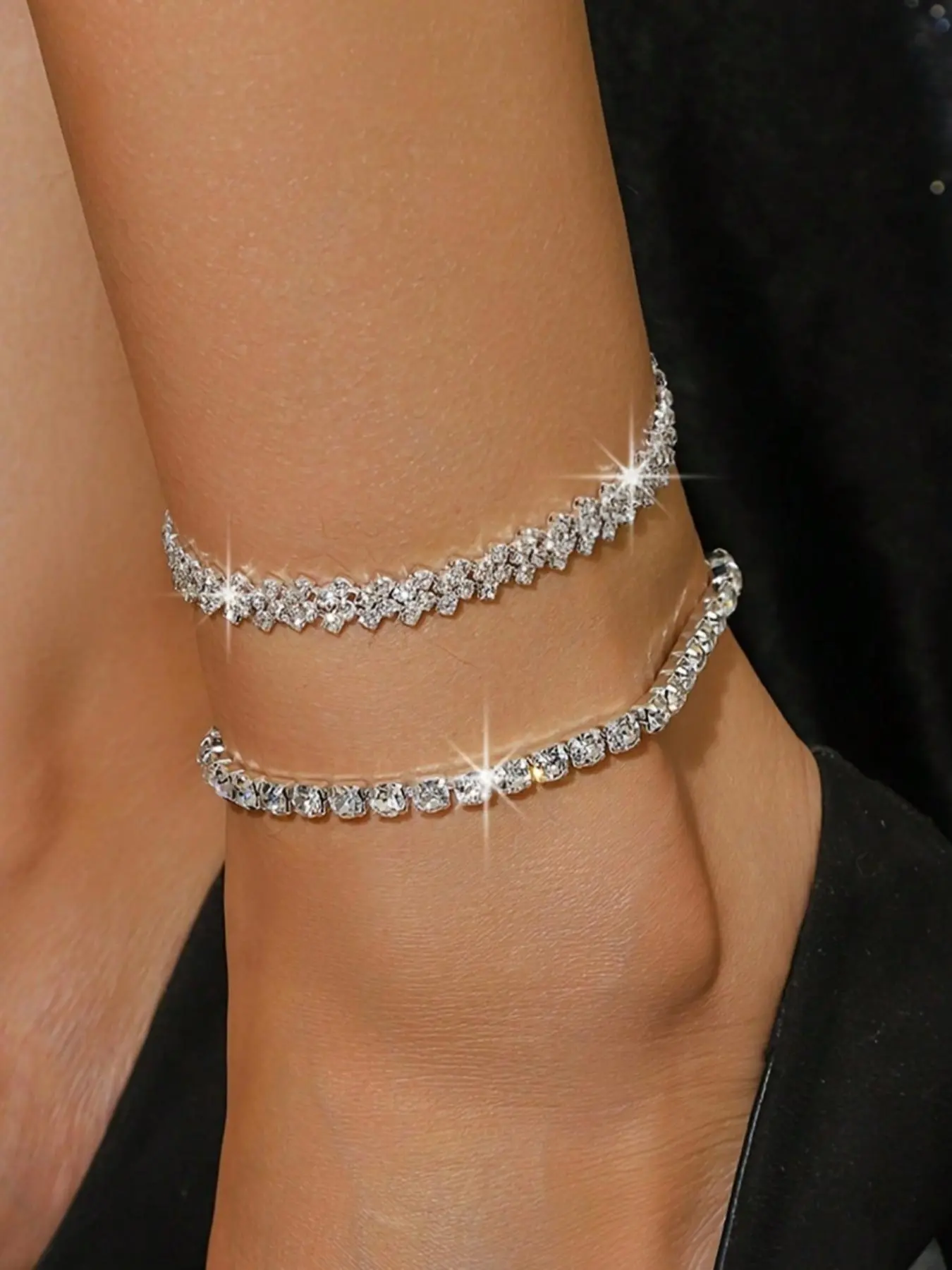 Women's Elegant Rhinestone Decorated Anklet, Exquisite Trendy Boho Anklet, Fashionable Body Jewelry for Women & Girls for Party & Daily Decor, Dainty Layered Anklet, Boho Style Jewelry, Elegant Accessory, Trendy Fashionable Accessories
