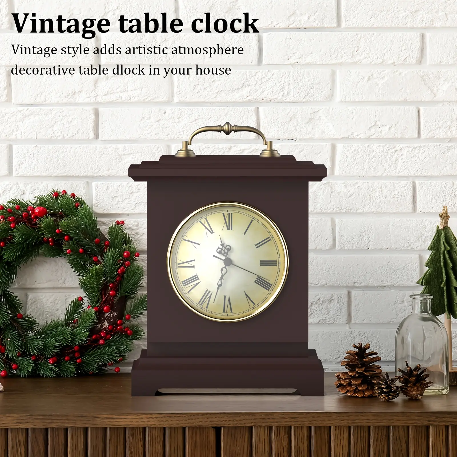 Vintage Wooden Mantel Analog Clock with Hidden Safe - Swiss-Quartz Movement, Golden Handle, Elegant Base, Silent, Unisex Indoor Decor, Gift Idea for Housewarming, Adds Artistic Atmosphere (Battery Not Included)