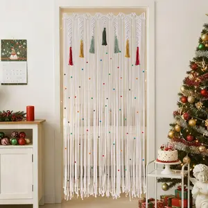 Boho Macrame Curtain with Colorful Tassels, 1 Panel 35" x 79"  Beaded Curtain for Doorway, Window Curtains with  Beads, Bohemian Room Divider Wall   Decor Wedding Backdrop