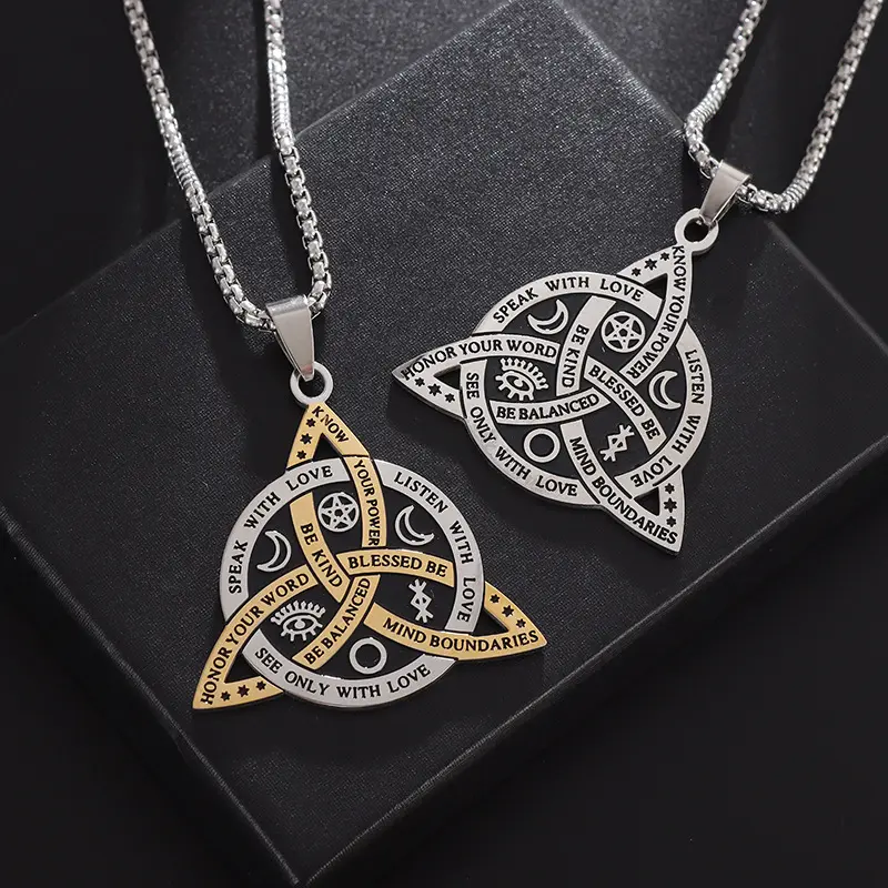 Celtic vintage pendant necklace Viking triangle men's pendant necklace Star and moon fan necklace Vintage jewelry