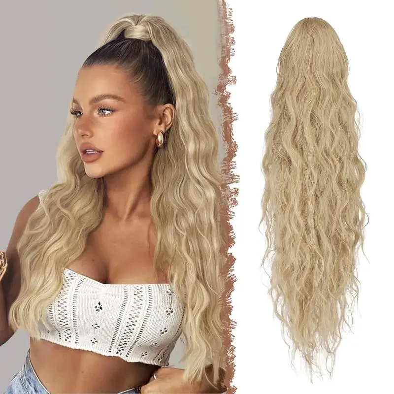 Long Ponytail Extensions, 26 inch Drawstring Curly Wavy Clip in Ponytails Hairpieces Synthetic Hair Piece Pony Tail Extension for Women, Honey Blonde Mixed Light Brown Long Ponytail Extensions, 26 inch Drawstring Curly Wavy Clip in Ponytails Hairpieces Synthetic Hair Piece Pony Tail Extension for Women, Honey Blonde Mixed Light Brown