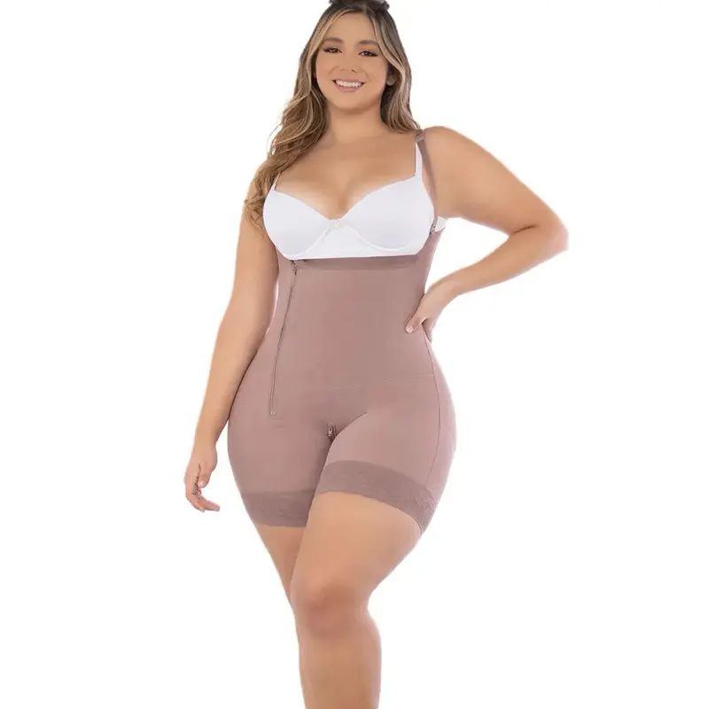 Faja Colombiana moldeadora a media pierna con busto libre y soporte Shapewear Compression Bodysuit