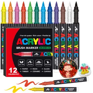 Acrylic Paint Markers Set, Drawing Markers, Automatic Ink Control Soft Brush Tip Acrylic Paint Pens for Wood Rock Glass Canvas Stone Fabric Glass Metal Ceramic Canvas DIY Crafts Art Supplies, Back to School, Halloween, Christmas Gift