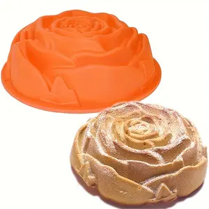 1pc 9.45'' Large Rose Flower Birthday Cake Mold - Flexible Silicone Molds Cake Baking Pan Bakeware for Anniversary, Loaf, Muffin, Brownie, Cheesecake, Tart, Pie, Flan, Bread and More - Non-Stick, Easy Release, Dishwasher Safe, and Heat Resistant
