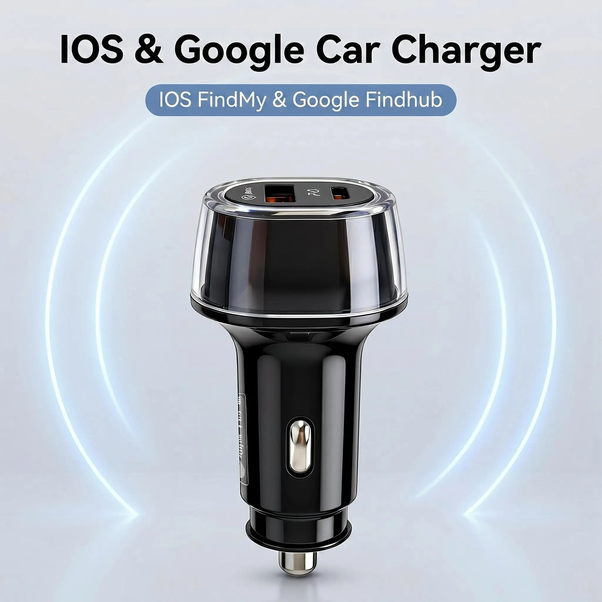 Dual-Port USB C Fast Charging Car Cigarette Lighter Adapter with Find My, Find Hub Anti-Theft Vehicle Tracker for iOS & Android