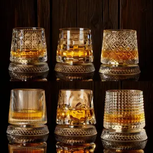Rotating Base Whiskey Glass - Diamond-Cut CrystalTumbler |  Luxury Gift for Bourbon/Scotch Lovers