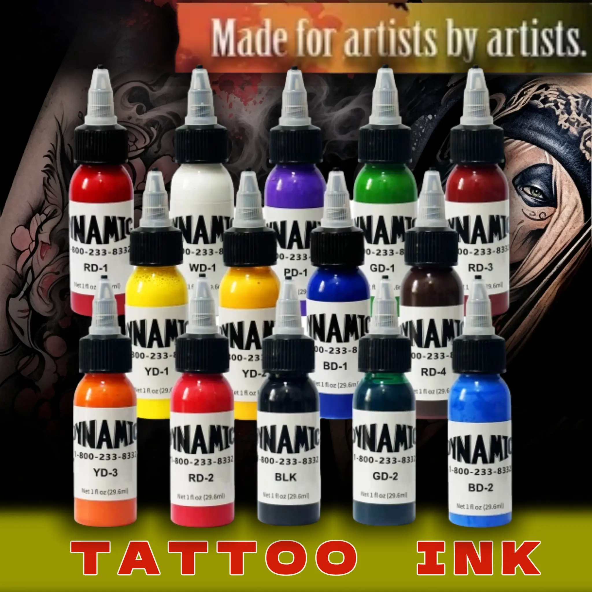 14 Color Professional Tattoo Ink Set Ink –ultra-smooth flow with unmatched pigment load -Ideal for fine-line realism & portrait work- not cause skin irritation-Suitable for professional tattoo artists（ 1.6oz bottle -bottle*14） random design