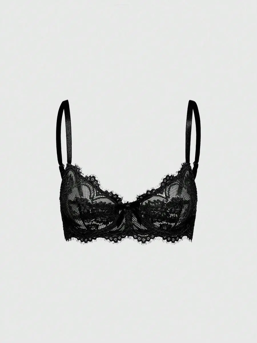 Goth Women's Fashion Floral Lace Underwire Triangle Cup Bra